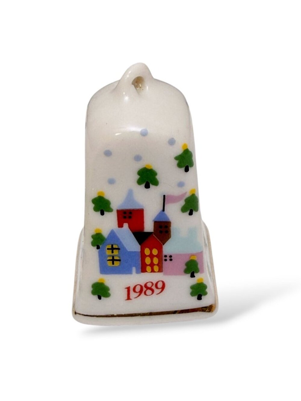 Lillian Vernon Christmas Bell Ornament Vintage Mini Ceramic Holiday Village 1989